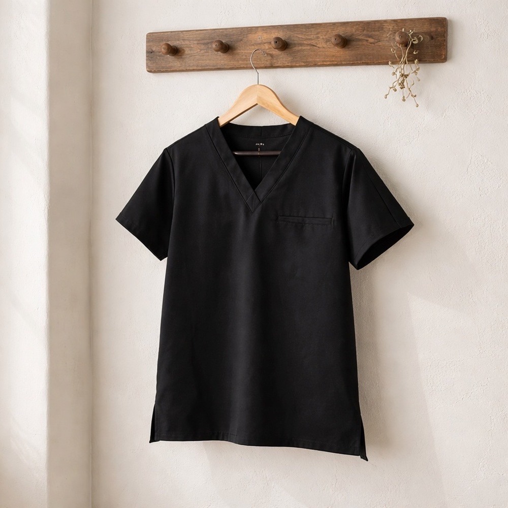 Mandala Scrub Top Women XL Black Nurse V-Neck Short Sleeve Pocket‎